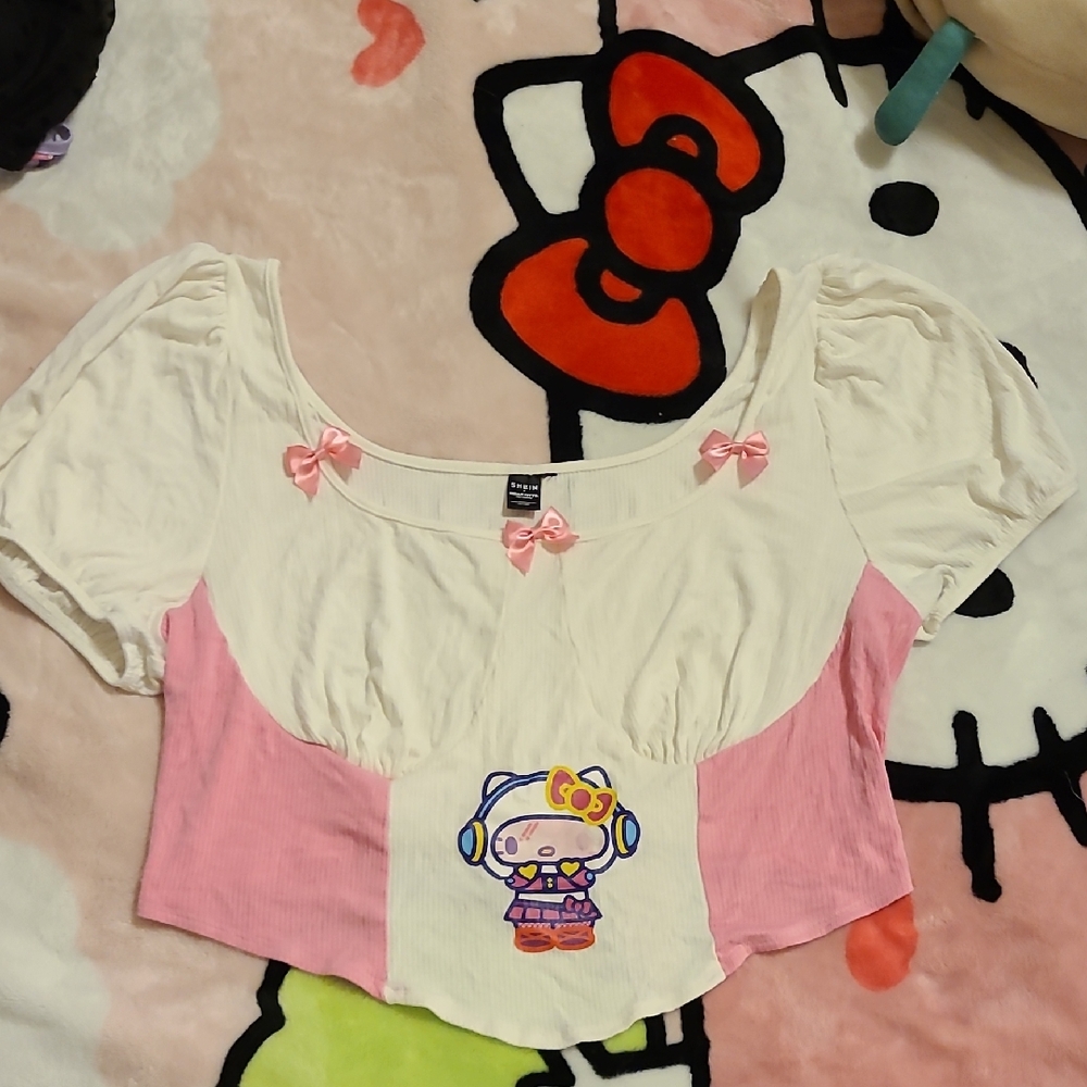 SHEIN Pink and Cream Short Sleeve Tee